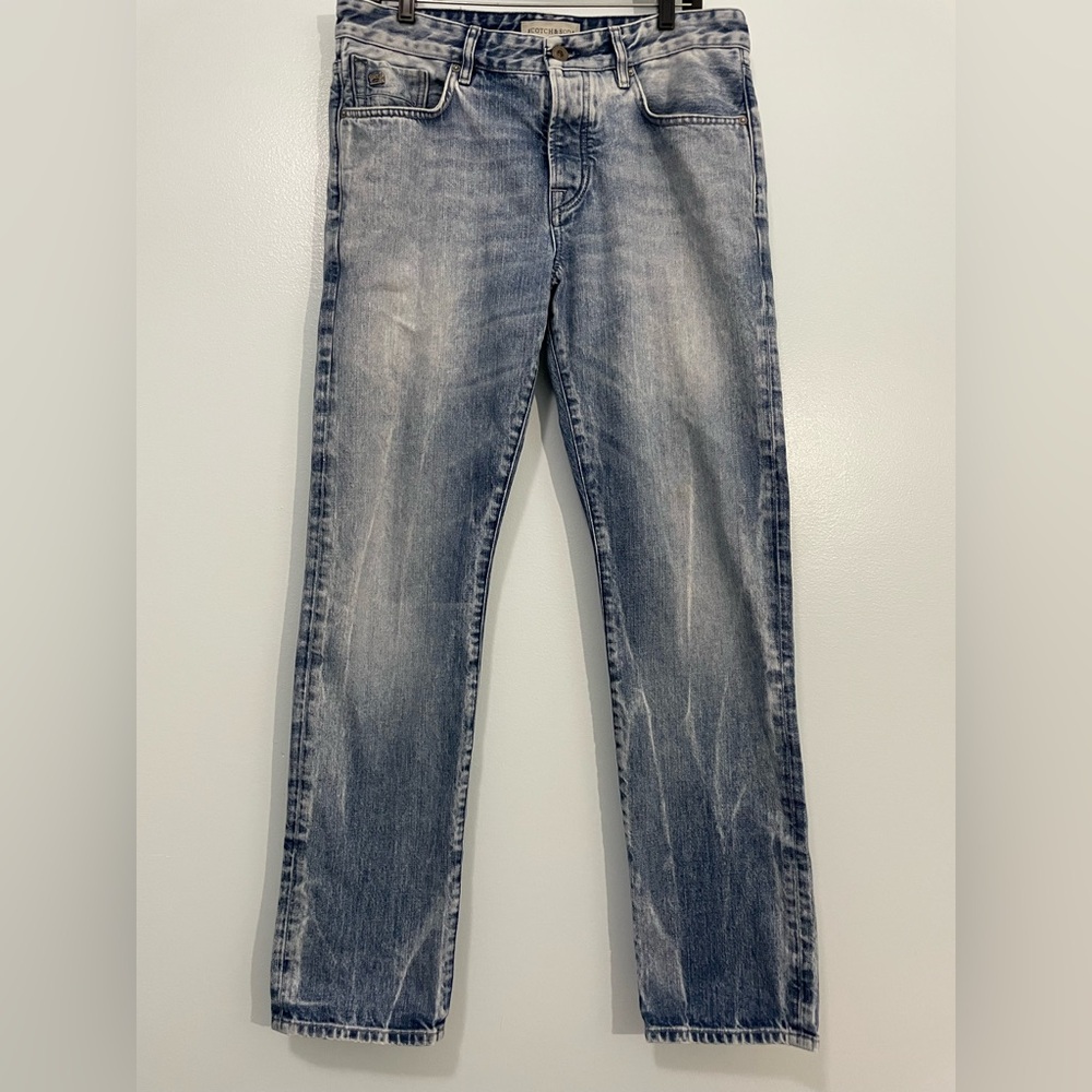 Scotch & Soda Vernon Acid Wash Peacock Blue Straight Jeans Size 34